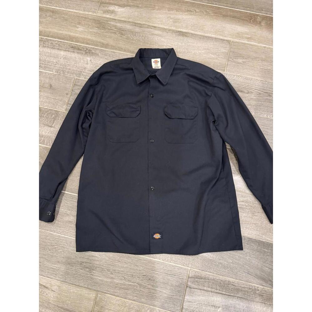 Dickies Flex‎ Black Long Sleeve Work Shirt Men’s Button Front Utility Shirt Sz L